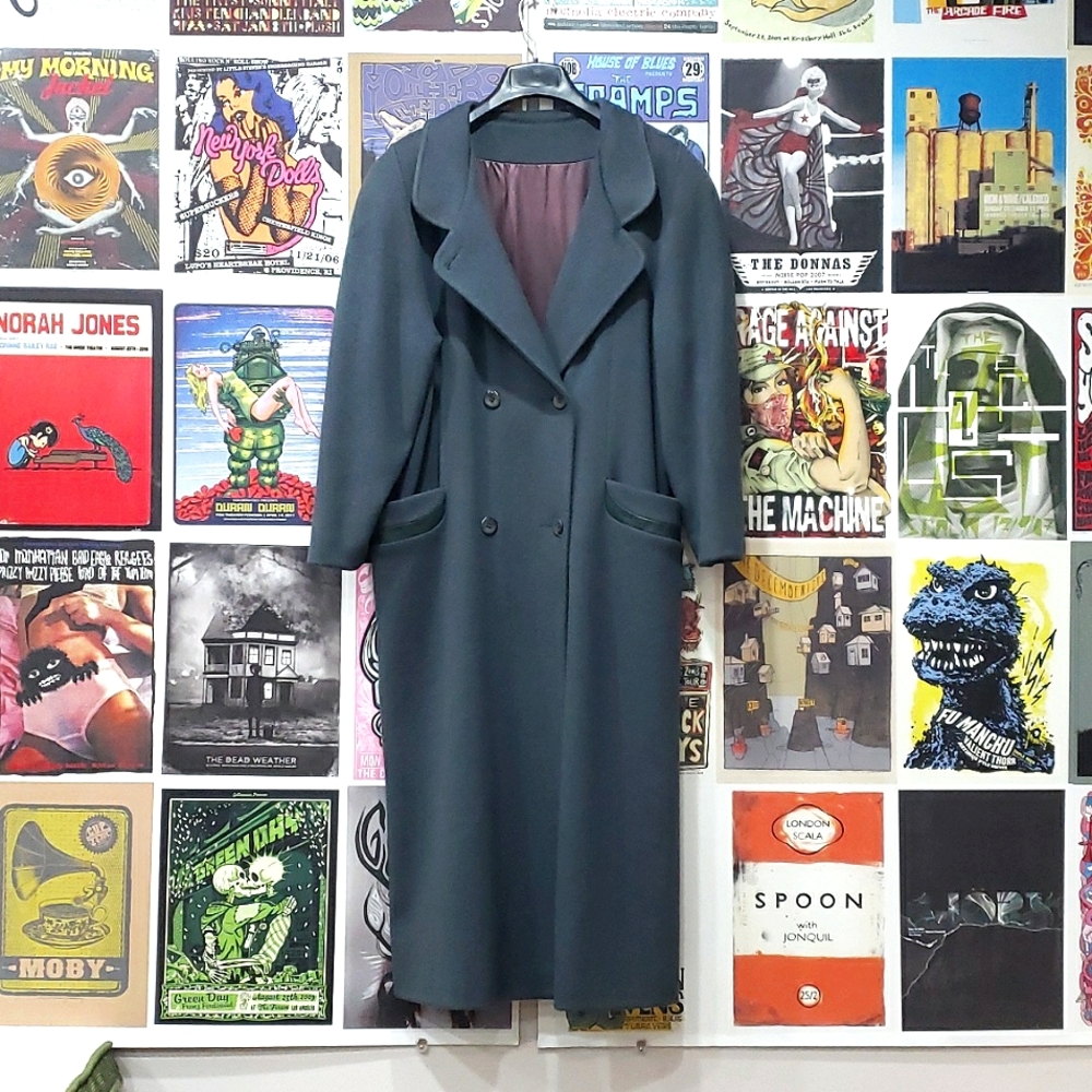 80s Double Breasted Wool Maxi Coat - Sage Green